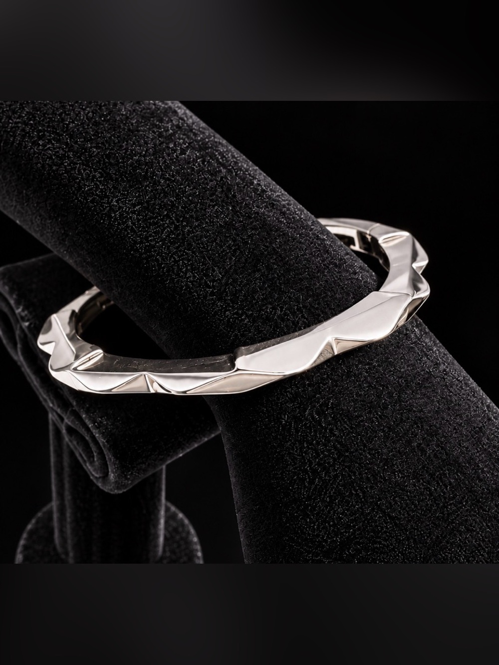 Sterling Silver Faceted Bangle Bracelet - Silver